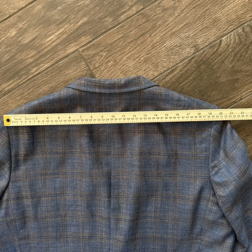 Peter Millar Sport Coat 48T Loro Piana Summer Wool Silk Linen Blue Plaid Blazer